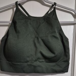 Olive Green Ribbed Sports Bra